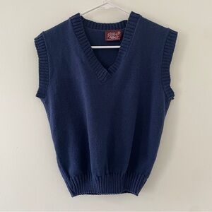 Vintage 80s Gillor Allie Knit Sweater Vest Navy Blue V-Neck